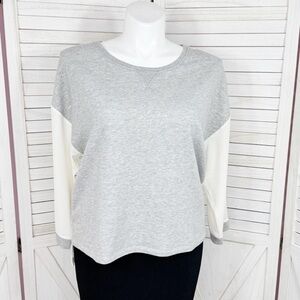 Loft Knit Chiffon Back Pullover Athleisure Top Grey Cream Large